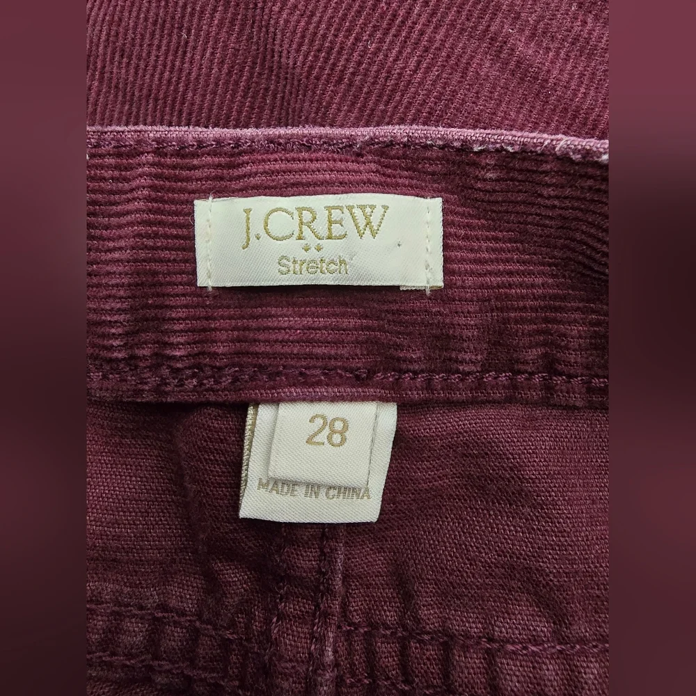 J. Crew Stretch Maroon Corduroy Classic Y2K Streetwear Ankle Slim Pants sz 28